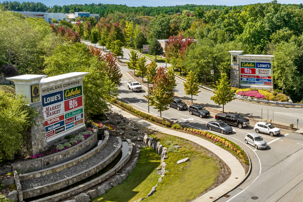 shops at highland commons drone view